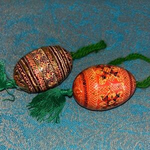 Two Ukranian Pysanka Easter Eggs Beautiful Bright Colors